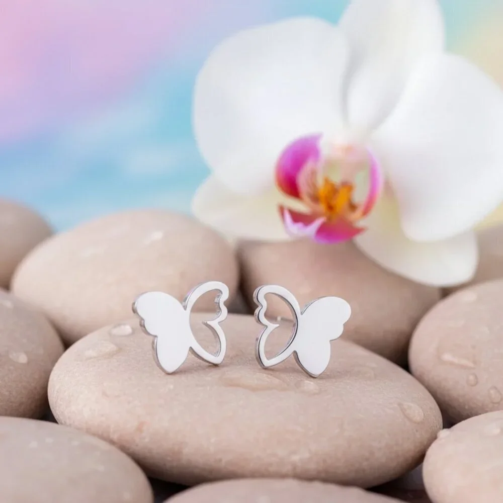 18K Gold Plated Stainless Steel Butterfly Stud Minimalist Trendy Earrings